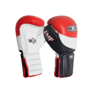 A pair of red and white boxing gloves.