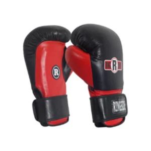 A pair of red and black boxing gloves.