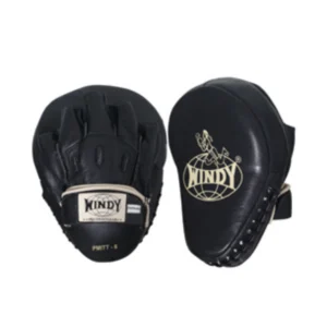 A pair of black pads with white lettering.