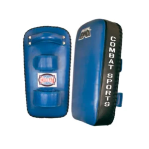 A blue and black pad is shown with the words combat sports written on it.