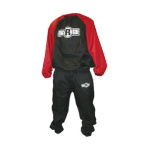 A black and red jacket with a white logo on it.