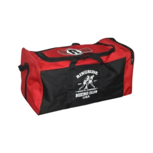 A red and black duffel bag with the name " blacksburg xtreme club 2 0 1 5 ".