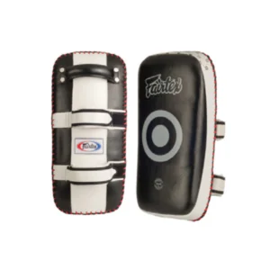 A pair of black and white pads for boxing.