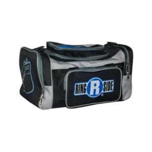 A black and gray duffel bag with the king ride logo on it.