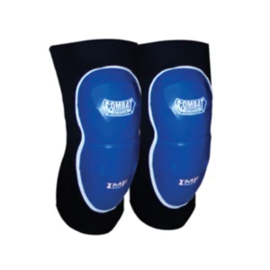 A pair of knee pads with blue and black design.