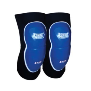 A pair of blue knee pads on top of a white background.