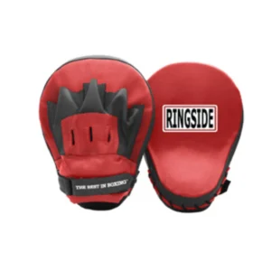 A pair of red and black pads for boxing.