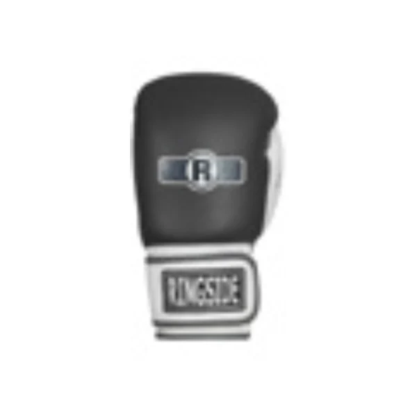 A black and white boxing glove is shown.