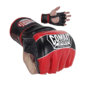 A close up of a mma glove with the hand in it
