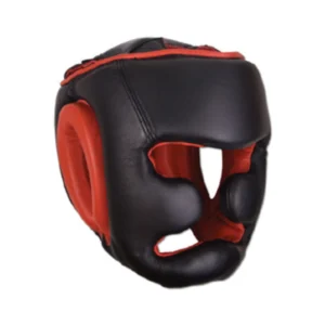 A black and red helmet is on the ground