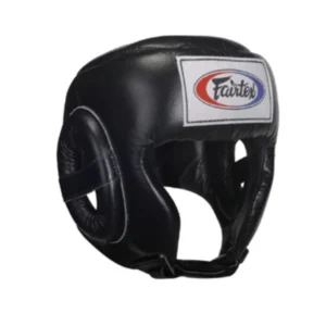 A black boxing helmet with the logo of fairtex.