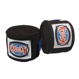 A pair of black and white boxing wraps.