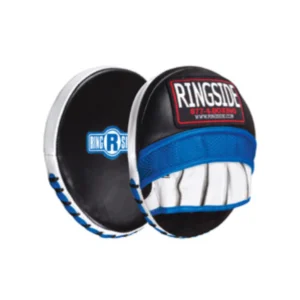 A pair of blue and white pads for boxing.