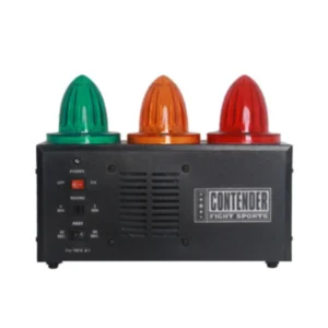 A black box with three lights on top of it.