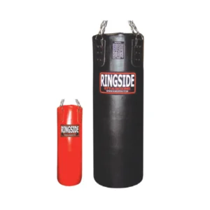 A punching bag and a red punching bag.