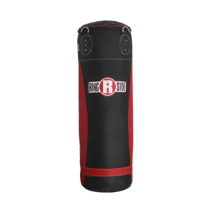 A black and red punching bag with the logo of ringside.