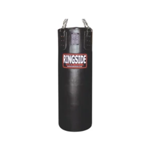 A black punching bag with the words kingside on it.
