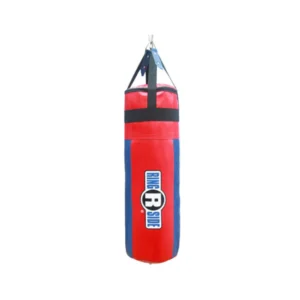 A red and blue punching bag with the words " 1 0 1 " on it.