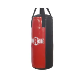 A red and black punching bag with the logo of r-one.