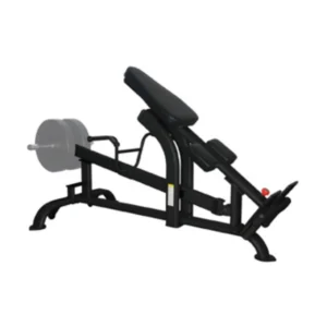 A black bench press with a barbell on it.