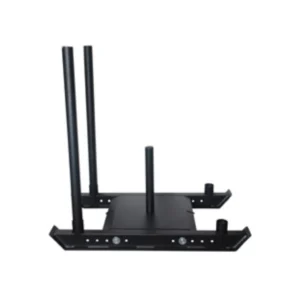 A black metal stand with two poles on top of it.