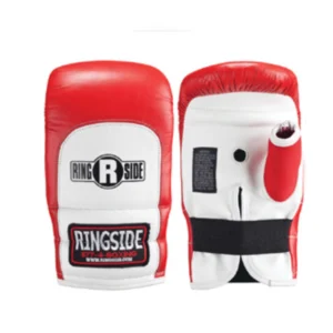 A pair of red and white boxing gloves.