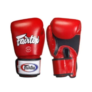A pair of red and black boxing gloves.