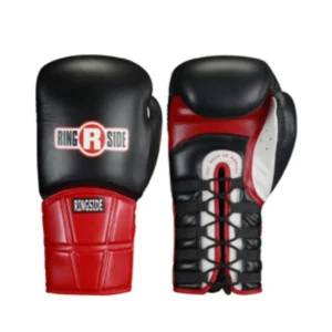 A pair of boxing gloves with laces on them.