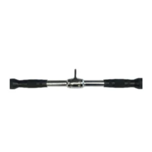 A black handle is attached to the bottom of a metal bar.