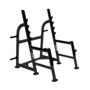 A pair of squat racks with bars on each side.