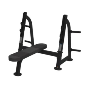 A bench press is shown with no weight.