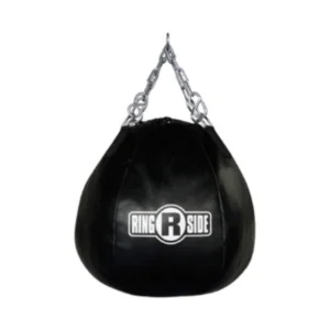 A black punching bag with the ring side logo on it.
