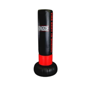 A punching bag is shown with the words " ringside " on it.