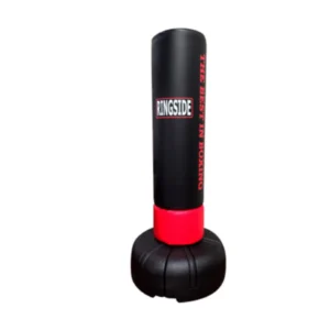 A punching bag is shown with the words " punch " on it.