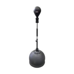 A black ball and stand with a punching bag.